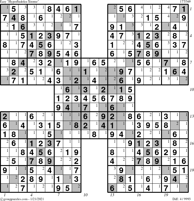 The grouppuzzles.com Easy cover-HyperXtreme puzzle for Thursday January 21, 2021 with all 4 steps marked