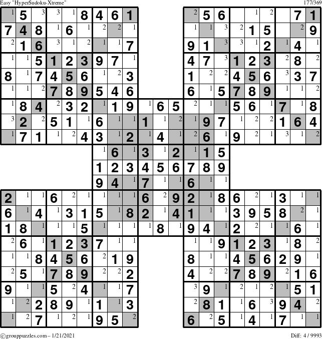 The grouppuzzles.com Easy cover-HyperXtreme puzzle for Thursday January 21, 2021 with the first 3 steps marked