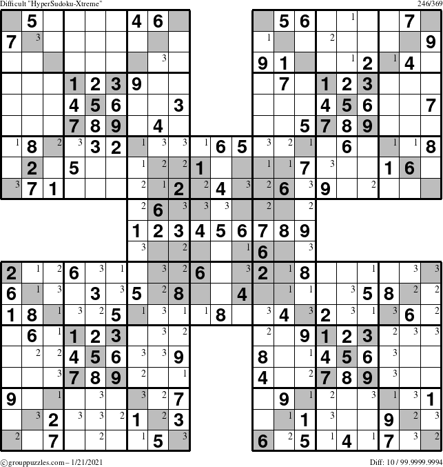 The grouppuzzles.com Difficult cover-HyperXtreme puzzle for Thursday January 21, 2021 with the first 3 steps marked