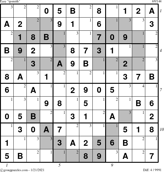 The grouppuzzles.com Easy tpsmith puzzle for Thursday January 21, 2021 with all 4 steps marked