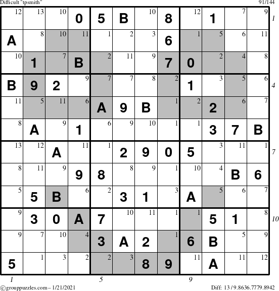 The grouppuzzles.com Difficult tpsmith puzzle for Thursday January 21, 2021 with all 13 steps marked