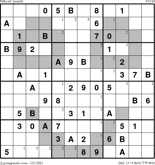 The grouppuzzles.com Difficult tpsmith puzzle for Thursday January 21, 2021 with the first 3 steps marked