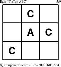 The grouppuzzles.com Easy TicTac-ABC puzzle for Wednesday December 9, 2020