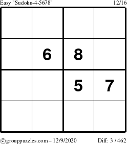 The grouppuzzles.com Easy Sudoku-4-5678 puzzle for Wednesday December 9, 2020