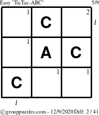 The grouppuzzles.com Easy TicTac-ABC puzzle for Wednesday December 9, 2020 with all 2 steps marked