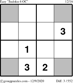 The grouppuzzles.com Easy Sudoku-4-OC puzzle for Wednesday December 9, 2020