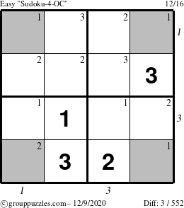 The grouppuzzles.com Easy Sudoku-4-OC puzzle for Wednesday December 9, 2020 with all 3 steps marked