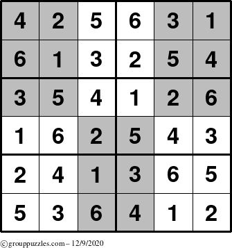 The grouppuzzles.com Answer grid for the SuperSudoku-Junior puzzle for Wednesday December 9, 2020