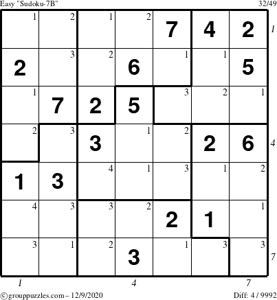 The grouppuzzles.com Easy Sudoku-7B puzzle for Wednesday December 9, 2020 with all 4 steps marked