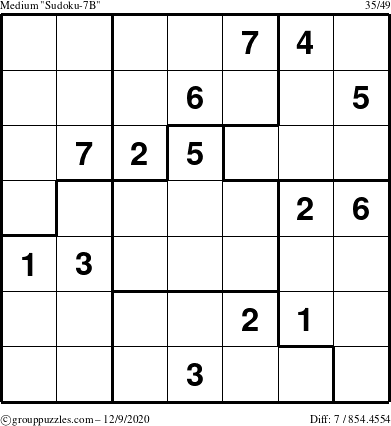 The grouppuzzles.com Medium Sudoku-7B puzzle for Wednesday December 9, 2020