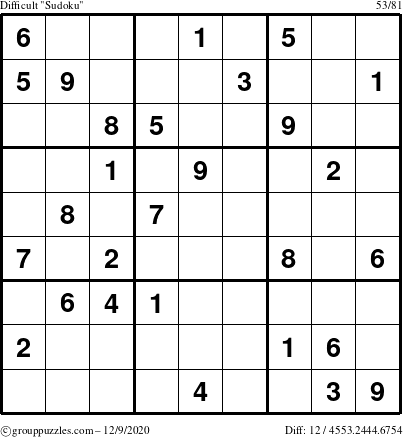 The grouppuzzles.com Difficult Sudoku puzzle for Wednesday December 9, 2020