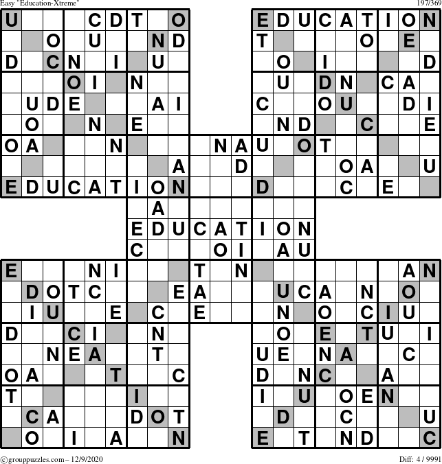 The grouppuzzles.com Easy Education-Xtreme puzzle for Wednesday December 9, 2020