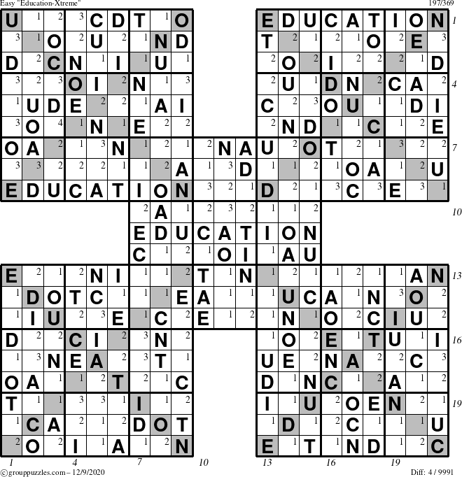 The grouppuzzles.com Easy Education-Xtreme puzzle for Wednesday December 9, 2020 with all 4 steps marked