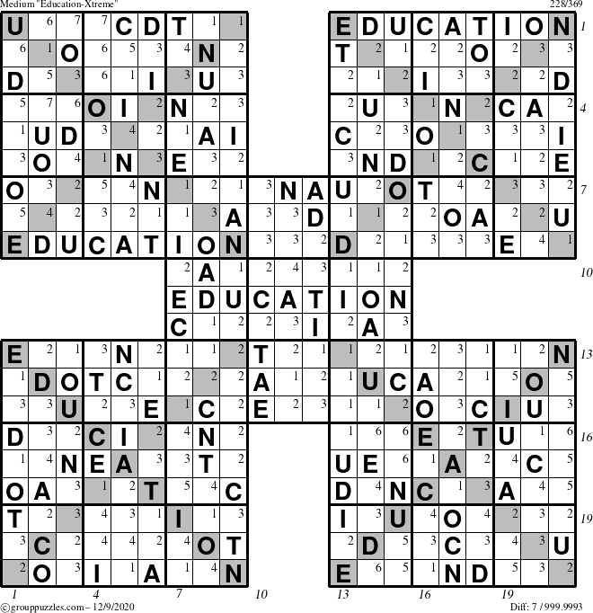 The grouppuzzles.com Medium Education-Xtreme puzzle for Wednesday December 9, 2020 with all 7 steps marked