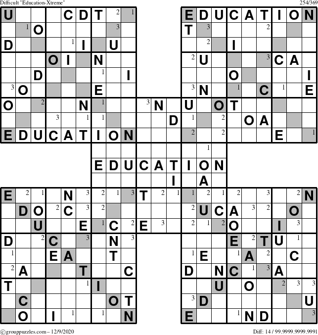 The grouppuzzles.com Difficult Education-Xtreme puzzle for Wednesday December 9, 2020 with the first 3 steps marked