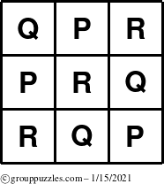 The grouppuzzles.com Answer grid for the TicTac-PQR puzzle for Friday January 15, 2021