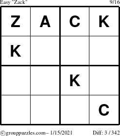 The grouppuzzles.com Easy Zack puzzle for Friday January 15, 2021