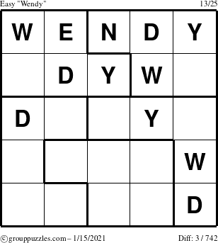 The grouppuzzles.com Easy Wendy puzzle for Friday January 15, 2021