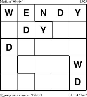 The grouppuzzles.com Medium Wendy puzzle for Friday January 15, 2021