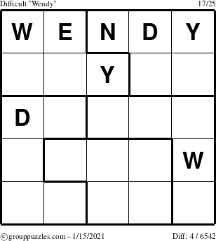 The grouppuzzles.com Difficult Wendy puzzle for Friday January 15, 2021