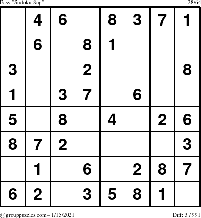 The grouppuzzles.com Easy Sudoku-8up puzzle for Friday January 15, 2021