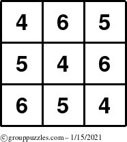 The grouppuzzles.com Answer grid for the TicTac-456 puzzle for Friday January 15, 2021