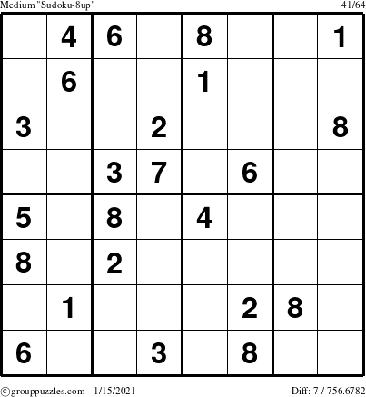 The grouppuzzles.com Medium Sudoku-8up puzzle for Friday January 15, 2021