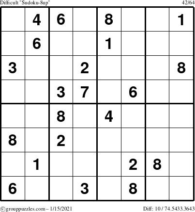 The grouppuzzles.com Difficult Sudoku-8up puzzle for Friday January 15, 2021