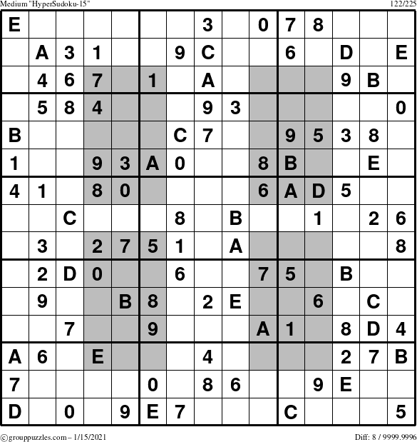 The grouppuzzles.com Medium HyperSudoku-15 puzzle for Friday January 15, 2021