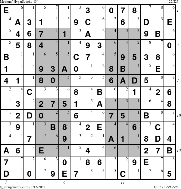 The grouppuzzles.com Medium HyperSudoku-15 puzzle for Friday January 15, 2021 with all 8 steps marked