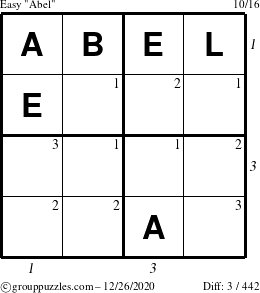 The grouppuzzles.com Easy Abel puzzle for Saturday December 26, 2020 with all 3 steps marked