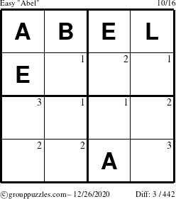 The grouppuzzles.com Easy Abel puzzle for Saturday December 26, 2020 with the first 3 steps marked