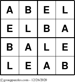 The grouppuzzles.com Answer grid for the Abel puzzle for Saturday December 26, 2020