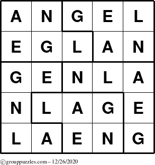 The grouppuzzles.com Answer grid for the Angel puzzle for Saturday December 26, 2020