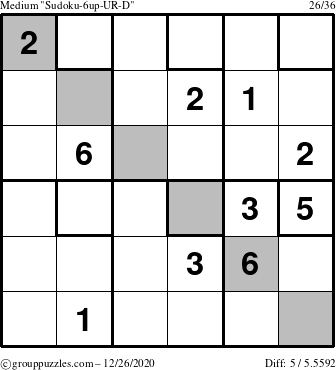 The grouppuzzles.com Medium Sudoku-6up-UR-D puzzle for Saturday December 26, 2020