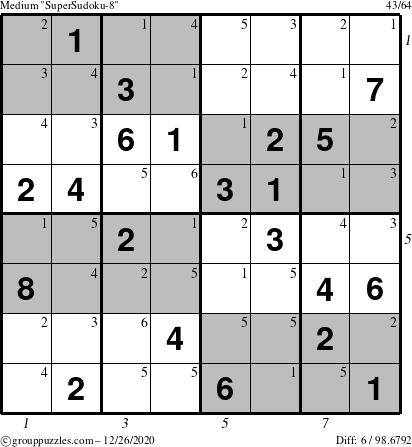 The grouppuzzles.com Medium SuperSudoku-8 puzzle for Saturday December 26, 2020 with all 6 steps marked