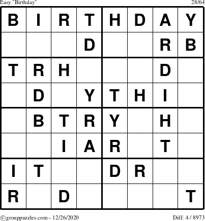 The grouppuzzles.com Easy Birthday puzzle for Saturday December 26, 2020