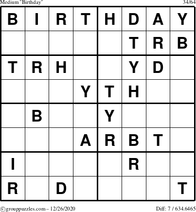 The grouppuzzles.com Medium Birthday puzzle for Saturday December 26, 2020