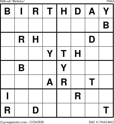 The grouppuzzles.com Difficult Birthday puzzle for Saturday December 26, 2020