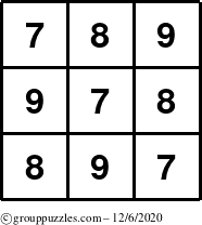 The grouppuzzles.com Answer grid for the TicTac-789 puzzle for Sunday December 6, 2020