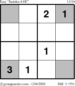 The grouppuzzles.com Easy Sudoku-4-OC puzzle for Sunday December 6, 2020