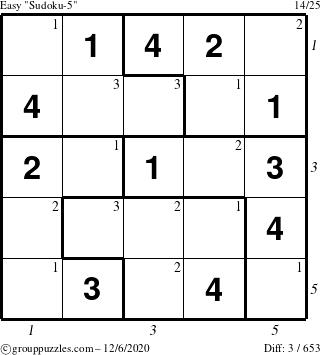 The grouppuzzles.com Easy Sudoku-5 puzzle for Sunday December 6, 2020 with all 3 steps marked