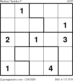 The grouppuzzles.com Medium Sudoku-5 puzzle for Sunday December 6, 2020