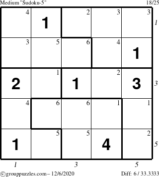 The grouppuzzles.com Medium Sudoku-5 puzzle for Sunday December 6, 2020 with all 6 steps marked