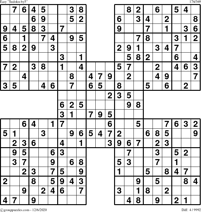 The grouppuzzles.com Easy Sudoku-by5 puzzle for Sunday December 6, 2020