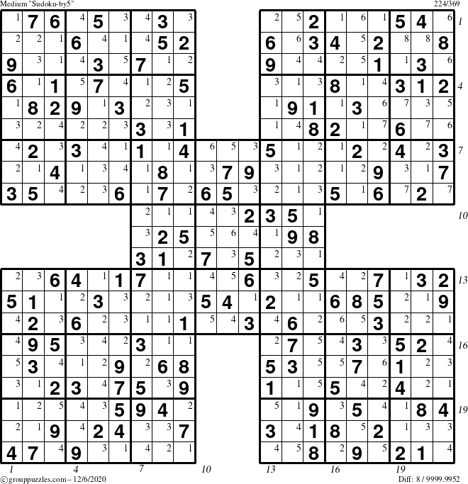 The grouppuzzles.com Medium Sudoku-by5 puzzle for Sunday December 6, 2020 with all 8 steps marked