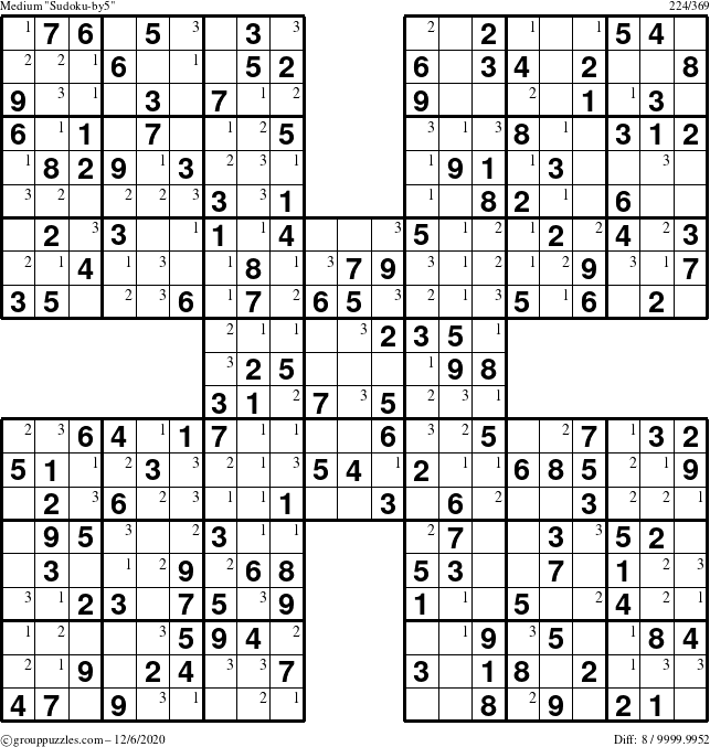 The grouppuzzles.com Medium Sudoku-by5 puzzle for Sunday December 6, 2020 with the first 3 steps marked