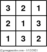 The grouppuzzles.com Answer grid for the TicTac-123 puzzle for Tuesday January 12, 2021