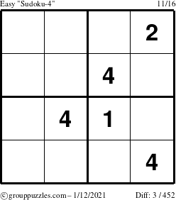 The grouppuzzles.com Easy Sudoku-4 puzzle for Tuesday January 12, 2021