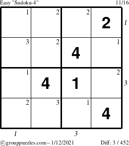 The grouppuzzles.com Easy Sudoku-4 puzzle for Tuesday January 12, 2021 with all 3 steps marked